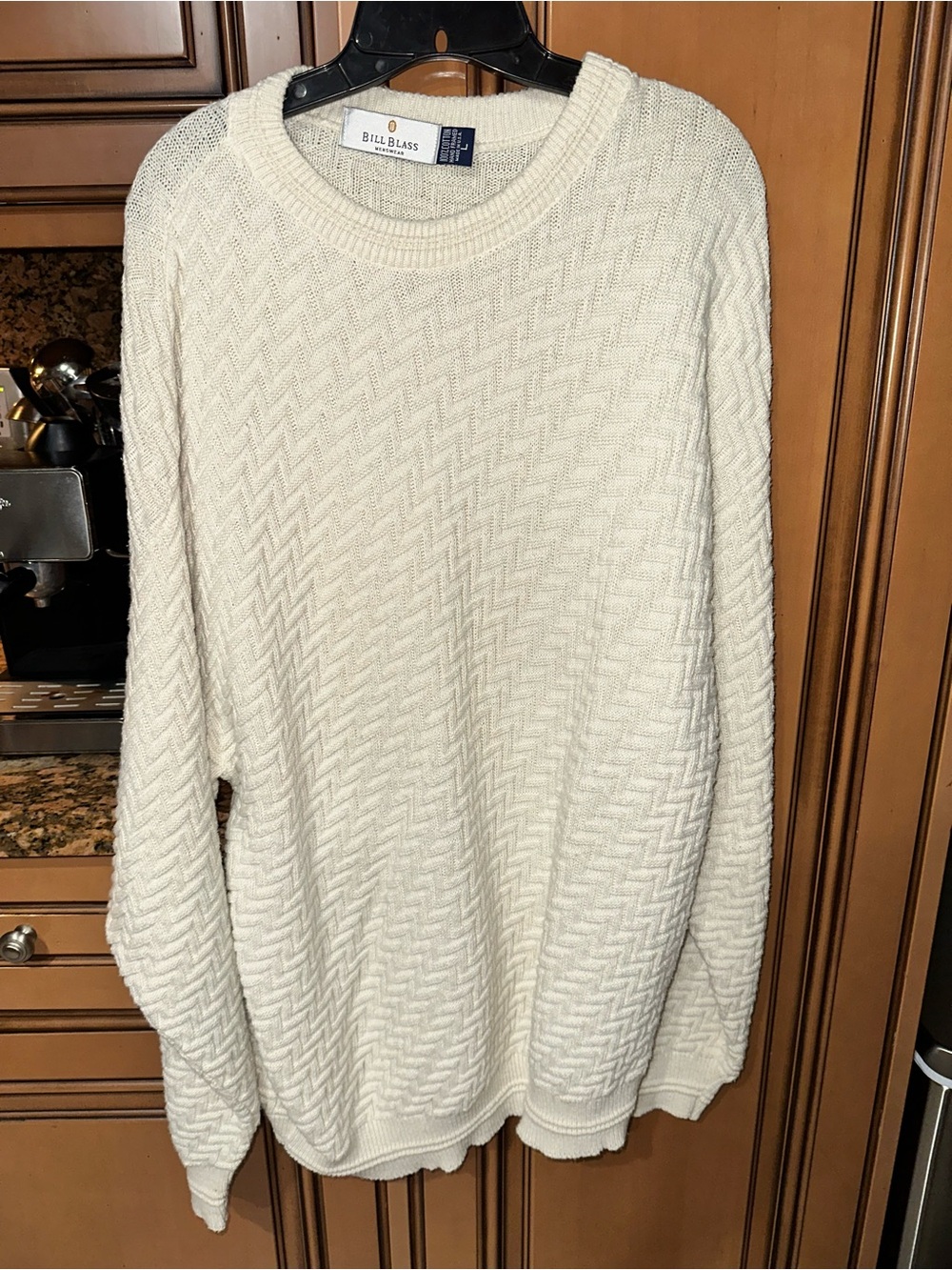 Vintage Bill Blass Menswear cream textured cotton crewneck sweater SIZE: L
